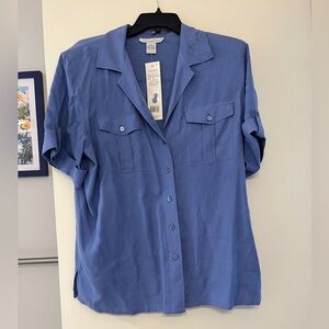 Anna & Frank 100% Blue Silk Button Down Blouse Sz XL NWT!